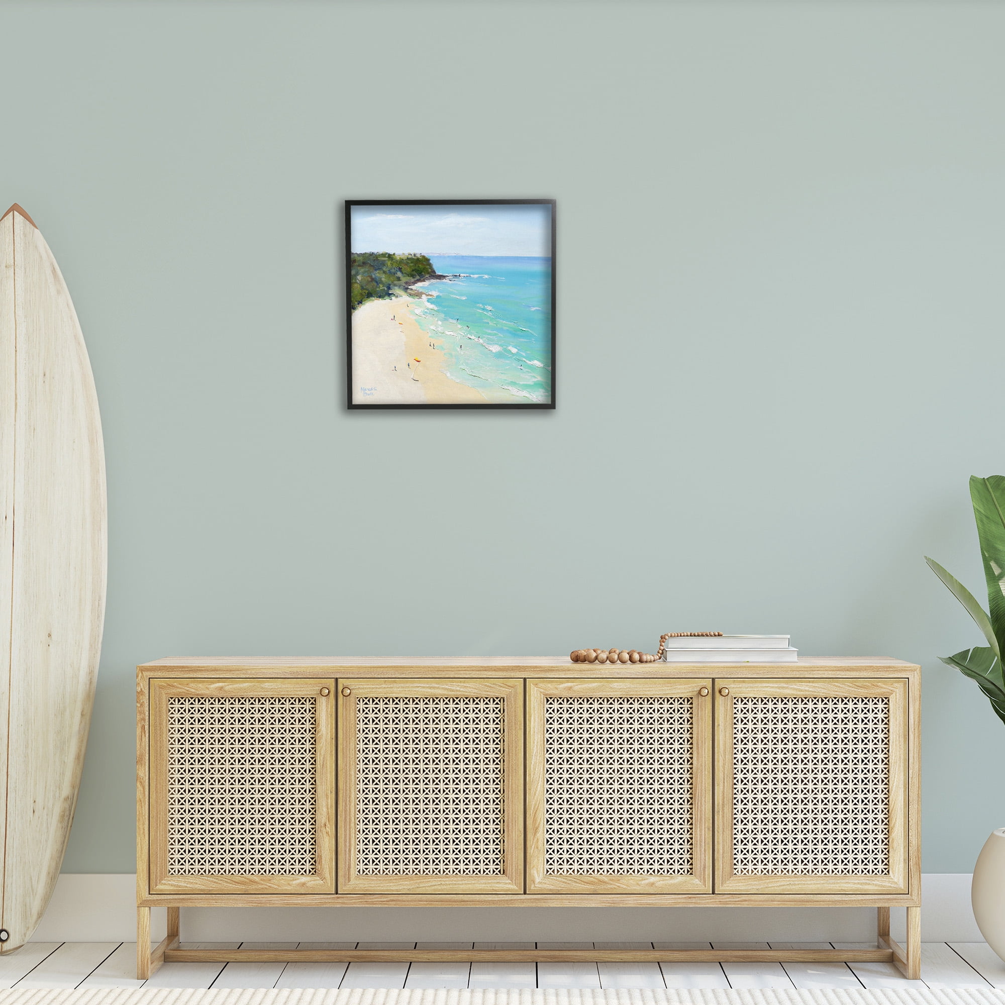 Stupell Industries Aerial Beachgoers Painting Landscape Painting Black Framed Art Print Wall Art, 24 x 24