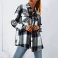 thumbnail image 2 of GYUJNB Women's Flannel Plaid Shacket Jacket Long Sleeve Button Down Wool Blend Shirts Jacket Coats with Side Pockets, 2 of 5