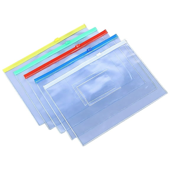 100 Pack A4 Waterproof Zipper File Bags - Thickened Transparent Document Bags | Multi-Color Heavy-Duty Office Organizer, PVC Pouches for Student Exams, School & Storage