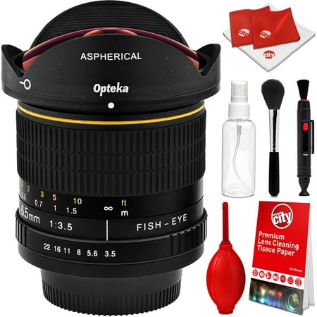 Opteka 6.5mm f/3.5 HD Aspherical Wide Angle Fisheye Lens with Optical Cleaning Kit for Canon EOS 80D, 77D, 70D, 60D, 60Da, 50D, 7D, T7i, T7s, T7, T6s, T6i, T6, T5i, T5, SL2 and SL1 Digital SLR