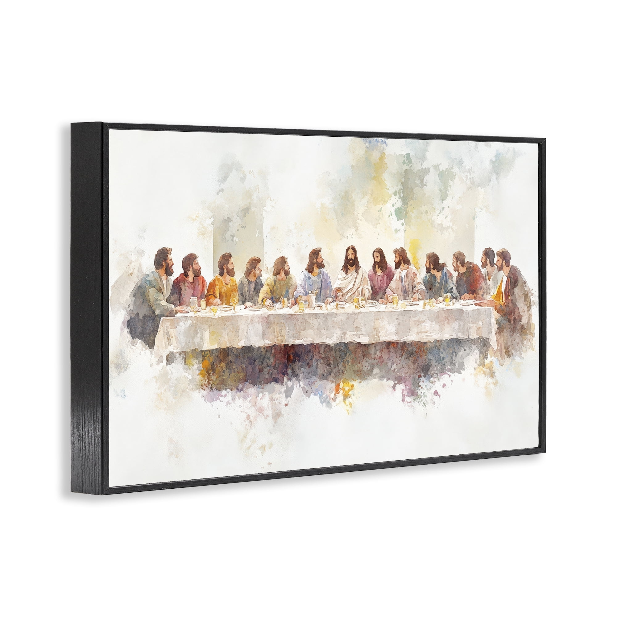 Stupell Industries Watercolor Supper Spirituality Black Framed Giclee Art, design by Petal Prints Design