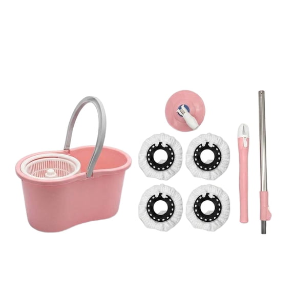 odorsTT Pink Spin Mop and Bucket Set for Home Cleaning with 4 Refill Heads