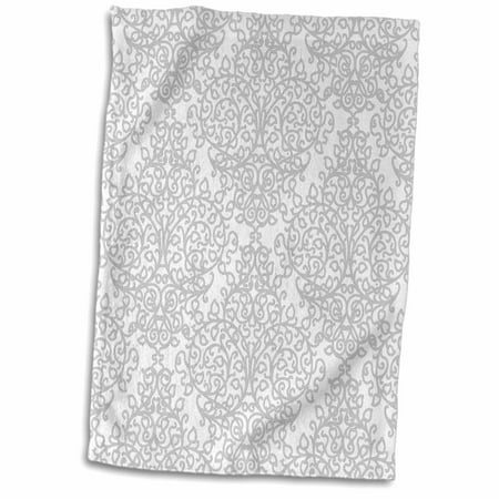 Silver Patterned Round Dial - 3dRose Grey and white damask - gray elegant swirls - silver swirling Victorian stylish traditional pattern - Towel, 15 by 22-inch