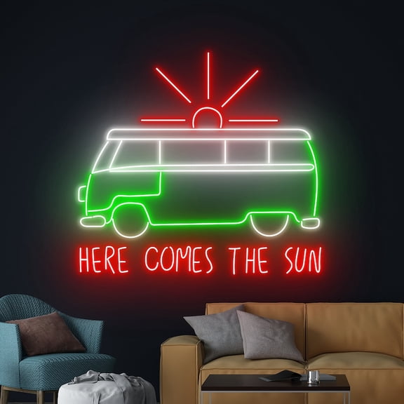 Handmadetneonsign Here Comes The Sun Neon Sign, Camper Led Sign, Van Led Light,Tropical Island Neon