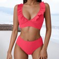 thumbnail image 2 of Arnsht Women's 2 Piece Bikini Swimsuit Two Piece Ruffle Bathing Suits High Waisted Conservative Solid Color Beach Vacation Swimsuits Pink L, 2 of 4