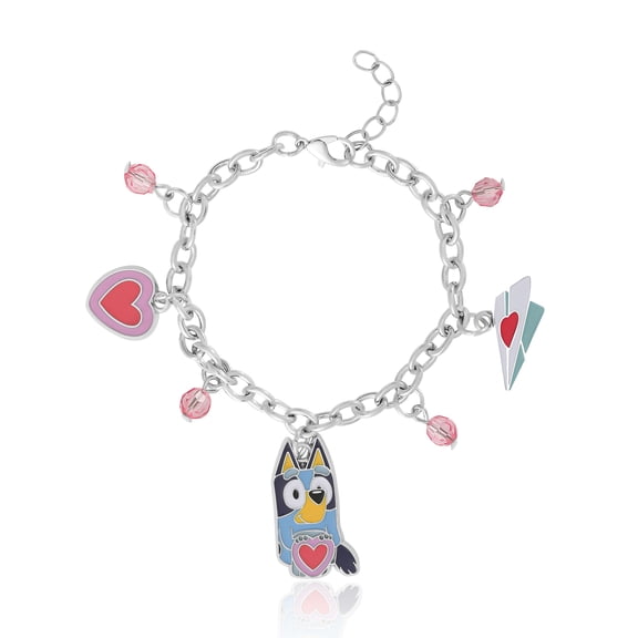 Bluey Charm Bracelet, Silver-Tone, Heart & Love Letter Charms