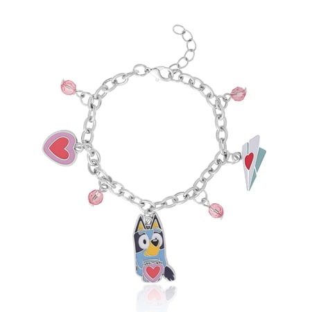 Bluey Charm Bracelet, Silver-Tone, Heart & Love Letter Charms