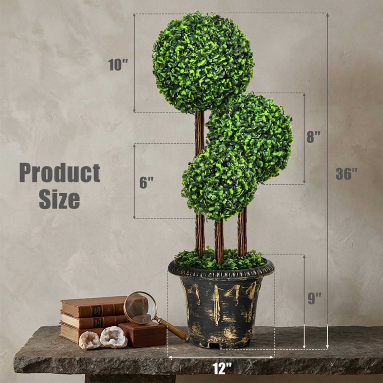 Vebreda Artificial Plant Decor, 36-Inch Artificial Topiary Triple Ball Tree for Indoor and Outdoor, Realistic and Lifelike Appearance