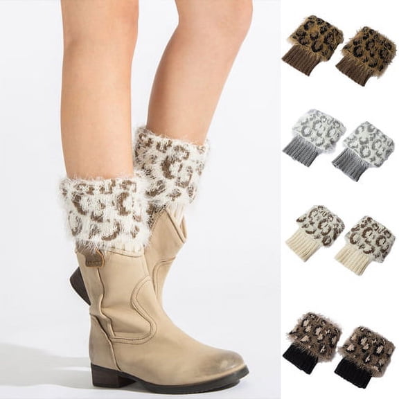Visland Women Boots Socks, Fashion Casual Leopard Print Soft Cozy Fluffy Crochet Knitted Autumn Winter Short Leg Warmers Boot Cuffs Toppers Socks for Outdoor Daily Wear