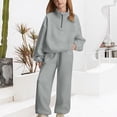 thumbnail image 2 of CPNG Teens Kids Girls Sweatsuit 2 Piece Set Half Zip Solid Color Sweatsuits Pullover Sweatshirts and Jogger Sweatpants Sweat Set(Grey,11-12 Years), 2 of 4