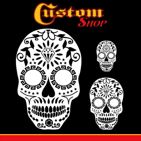 Custom Shop Airbrush Sugar Skull Day Of The Dead Stencil Set (Skull Design #13 in 3 Scale Sizes) - Laser Cut Reusable