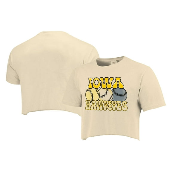 Women's Natural Iowa Hawkeyes Comfort Colors Baseball Cropped T-Shirt