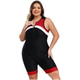thumbnail image 2 of Womens Boyshort One Piece Zipper Swimsuit Plus Size Contrast Color Bathing Suit Athletic Bodysuit Red XL, 2 of 6