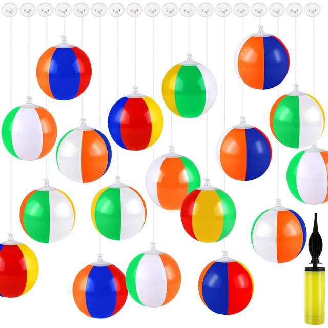 SHIQI-36 Pieces Mini Beach Balls Bulk 4.7 Inch Inflatable Beach Ball Decorations Small Rainbow Beach Balls with Hanging Rope Hooks Inflator for Beach Pool Toys Hawaiian Summer Birthday Party Decor