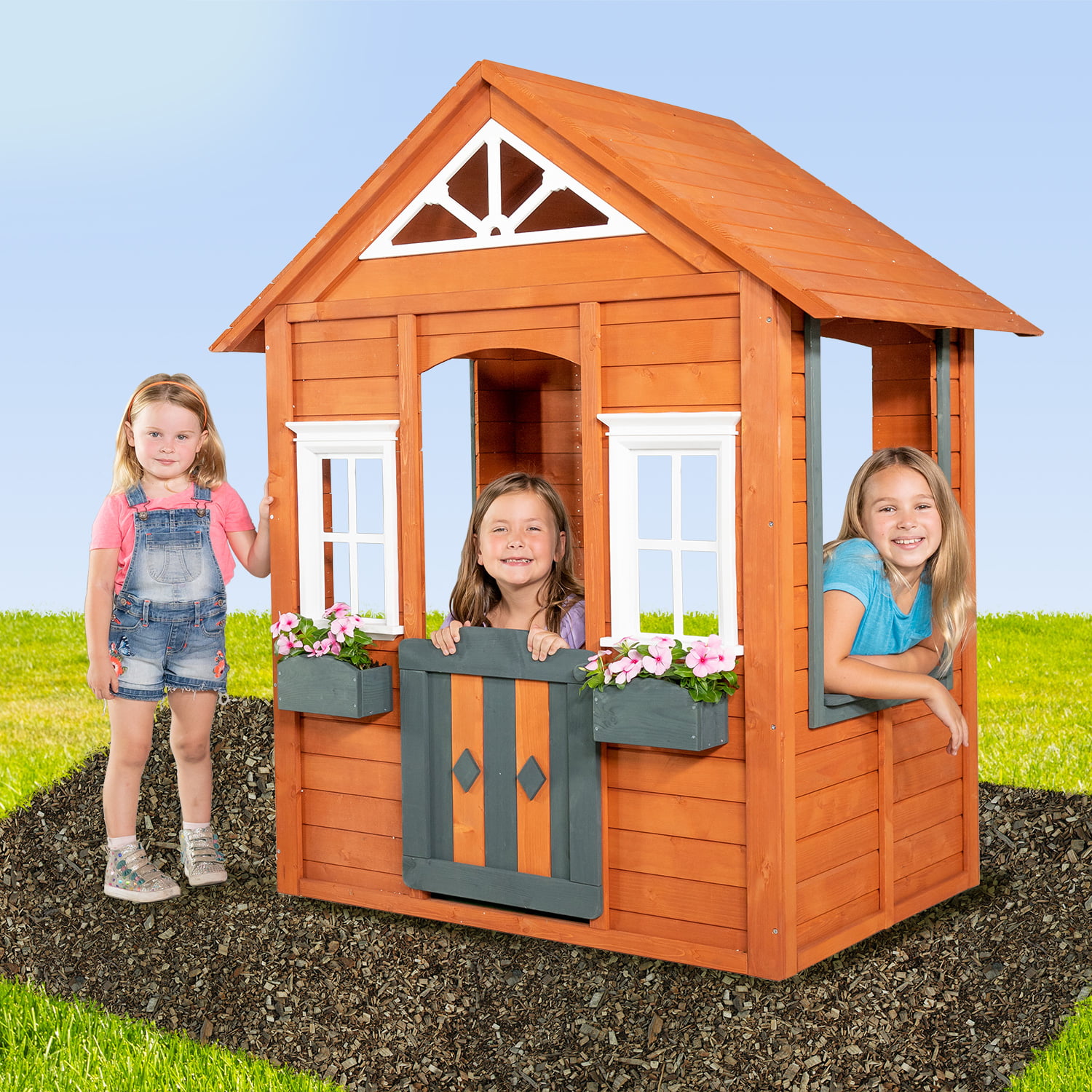 Wooden Play House Backyard Discovery Timberlake Cedar Kids Cottage Outdoor Fun 