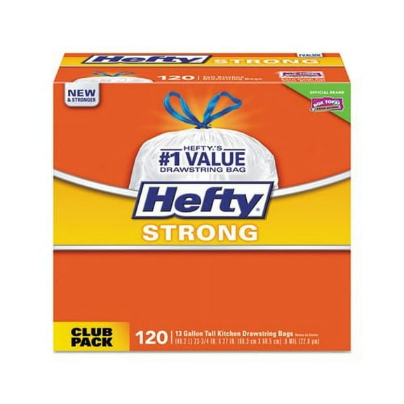 Strong Tall Kitchen Drawstring Bags 13 gal, 0.9 mil, 24" x 27.75", White, 120/Box