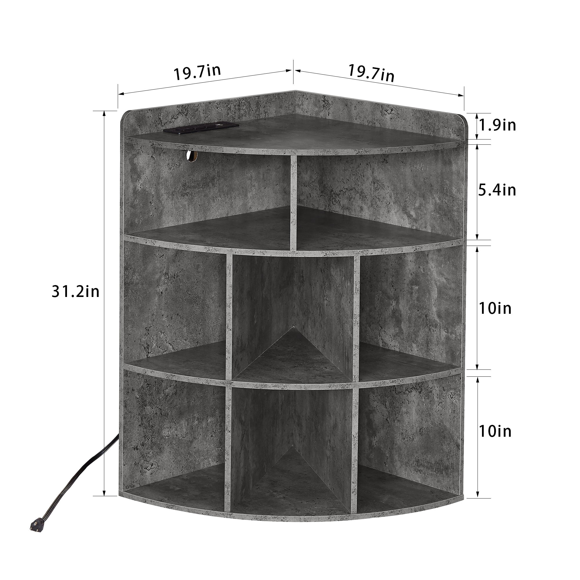 VECELO Corner Cabinet Storage with USB Ports and Outlets, Wooden Cubby Bookshelf for Small Space, Adjustable Shelves Corner Cube Toy Storage for Playroom, Bedroom, Living Room, Gray