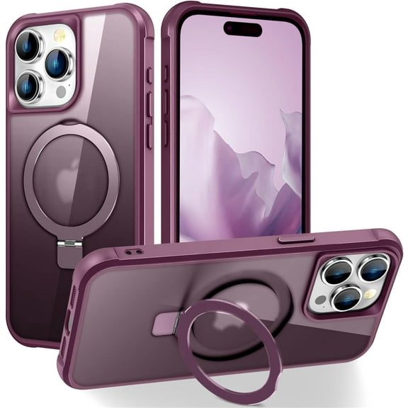 for iPhone 12 Pro Max Case & iPhone 13 Pro Max Case with Invisible  Ring Stand Translucent 12 & 13 Pro Max Phone Case 6.7" [Compatible with MagSafe][Great Grip Feeling], Wine Red