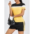thumbnail image 3 of Women 2 Piece Summer Short Sets Contrast Color Short Sleeve Tops and Shorts Workout Outfits Sets Tracksuits, 3 of 9