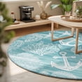 thumbnail image 3 of Round Rugs 4Ft, Teal Anchor Nautical Round Area Rug Washable Indoor Throw Carpet, Coastal Beach Coral Starfish Soft Non Slip Circle Rug for Kitchen Nursery Room Home Decor Aesthetic, 3 of 8