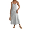 thumbnail image 3 of Laqbezok Women's Cotton Linen Camisole Dress, Casual Sleeveless Scoop Neck Midi Gown, Loose Solid Color Flowy Sun Dress for Summer Vacation, 3 of 5