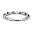 thumbnail image 1 of 925 Sterling Silver Amethyst Diamond Stackable Ring Birthstone February Gemstone, 1 of 8