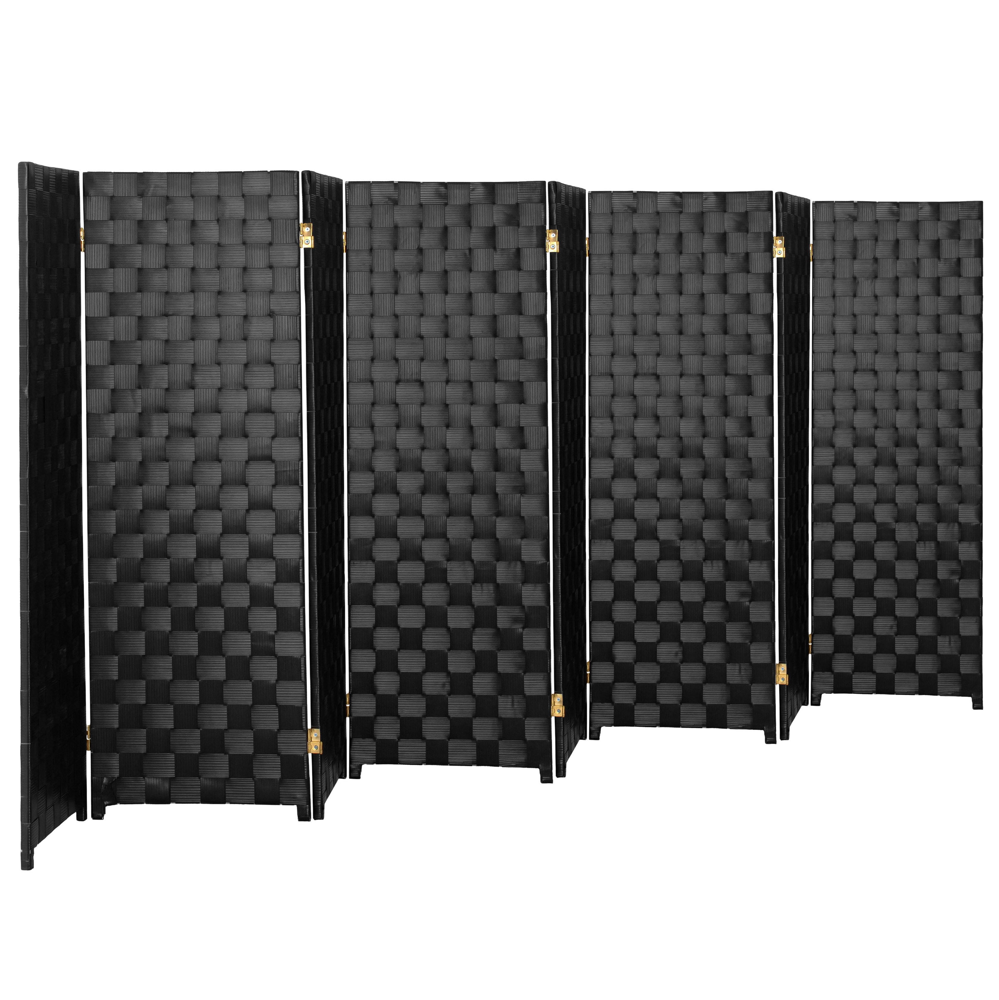 Red Lantern 4 ft. Short Woven Fiber Outdoor All Weather Folding Screen - 8 Panel - Black