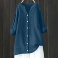 thumbnail image 2 of Blusa holgada con botones para mujer: camisa de manga larga y color liso, top informal con cuello en V para el trabajo o el fin de semana, tallas S-5XL., 2 of 4