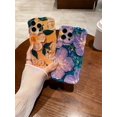 thumbnail image 4 of for iPhone 15 Case, Colorful Retro Oil Painting Printed Flower Laser Glossy Pattern Cute Curly Wave Edge Exquisite Phone Cover Stylish Durable TPU Protective Case (Purple+Dark Blue), 4 of 16