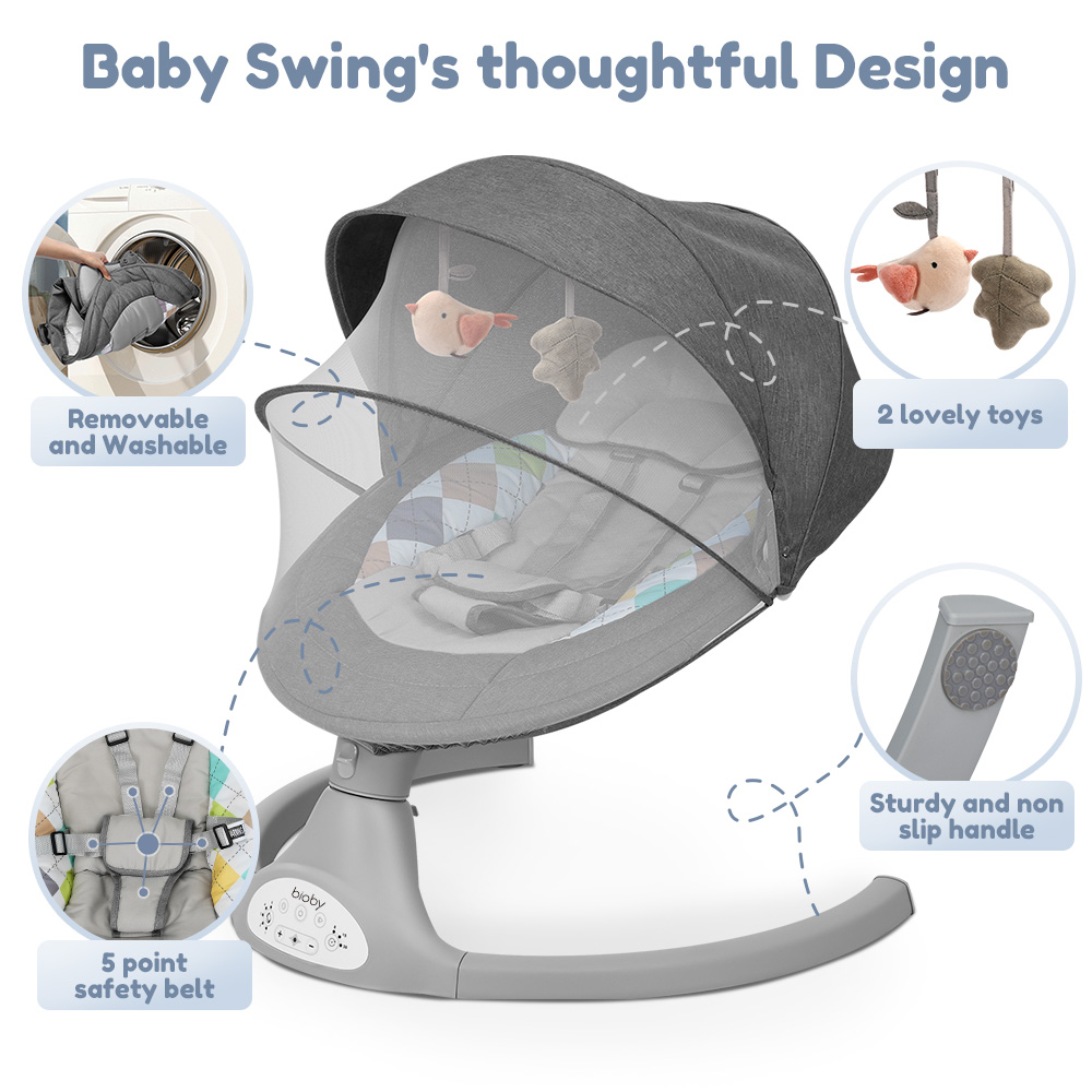Caveen Electric Baby Swing with Remote Control, Grey photo 8