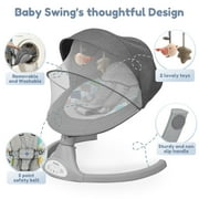 Electric Baby Swing, Caveen Infant Swing Rocker with Remote Control, 5 Sway Speeds, Bluetooth Music, Grey