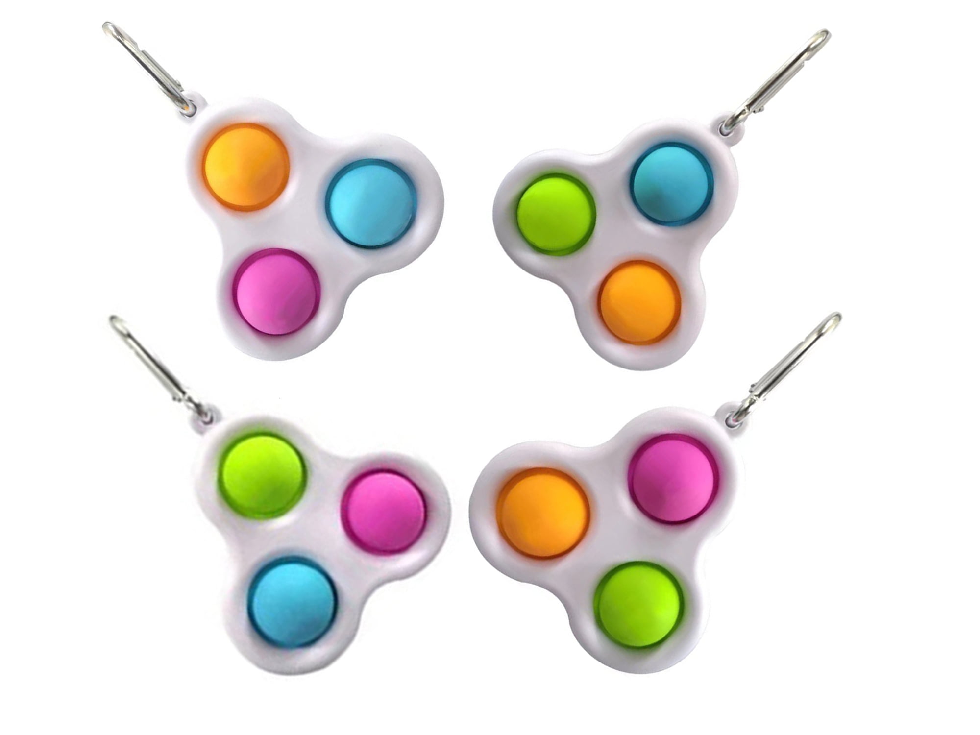 2 Pack Three Button Pop Sensory Keychain Toy (Orange/Green/Pink and Green/Pink/Blue)