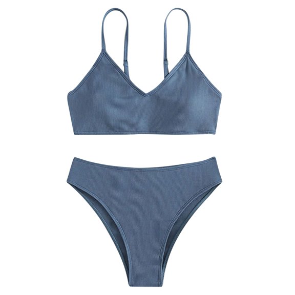 Mercatoo Teen Girls' Swimsuits 2Pcs V-Neck Stripe Bikini Adjustable Shoulder Straps Tankini Bathing Suit Girls Summer Swimwear