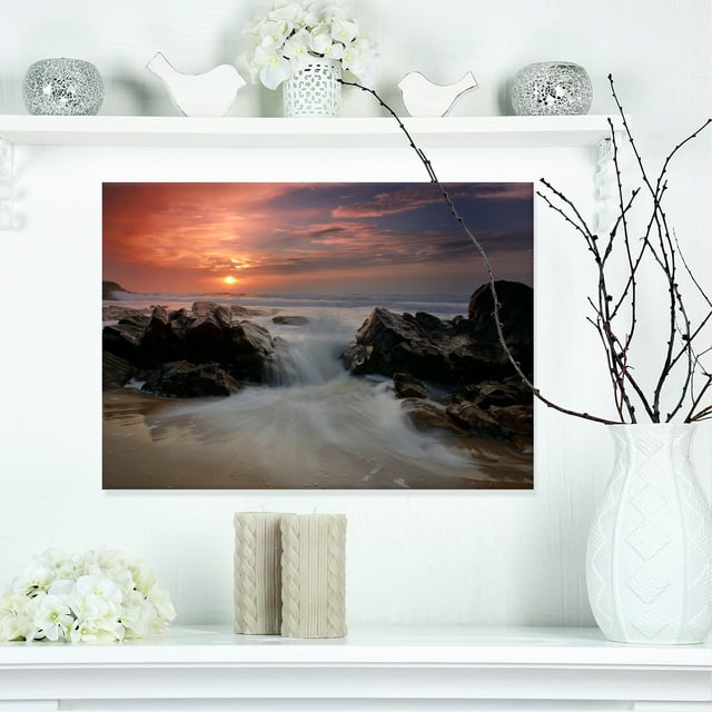 White Waves Rushing Between Rocks - Seashore Canvas Art Print