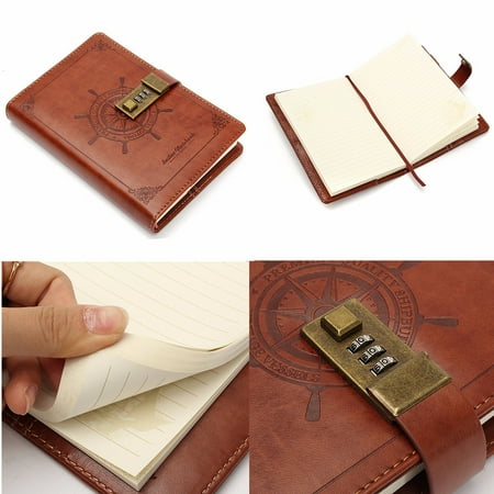 Master Coded Notebook Lock - Vintage Brown B6 Rudder Leather Diary Notebook With Password Code Combination Lock 112 sheets Students Office Private Notebook