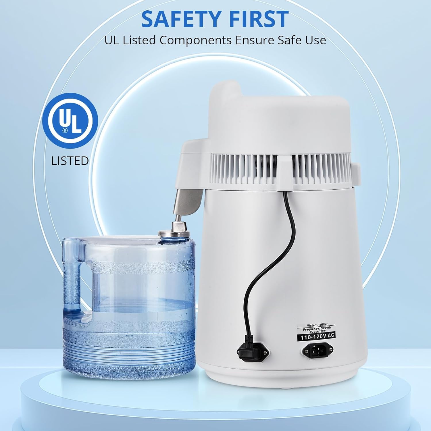LIZHOUMIL Countertop Water Distiller 4L/6L, 750W-900W Stainless Steel, Plastic/Glass Jug