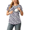 thumbnail image 2 of Hxshgdsn Ladies Fashion Leopard Print Short Sleeve Breastfeed Pregnant Woman Breathable Casual Top（Purple/XL）, 2 of 9