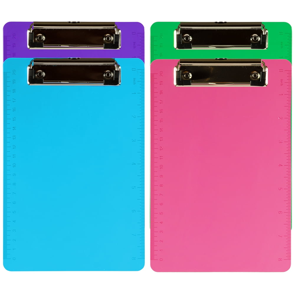 JAM Paper Small Plastic Clipboards, 6 x 9" Assorted Fashion Colors, 4 per Pack