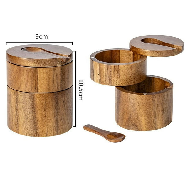Acacia Wood Salt Shaker Solid Wood Spice Box Wooden Pepper Box Kitchen Spice Bottle Salt Box Storage Spice Jar