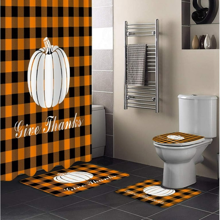  4 Pieces Bathroom Shower Curtain Set,Thanksgiving