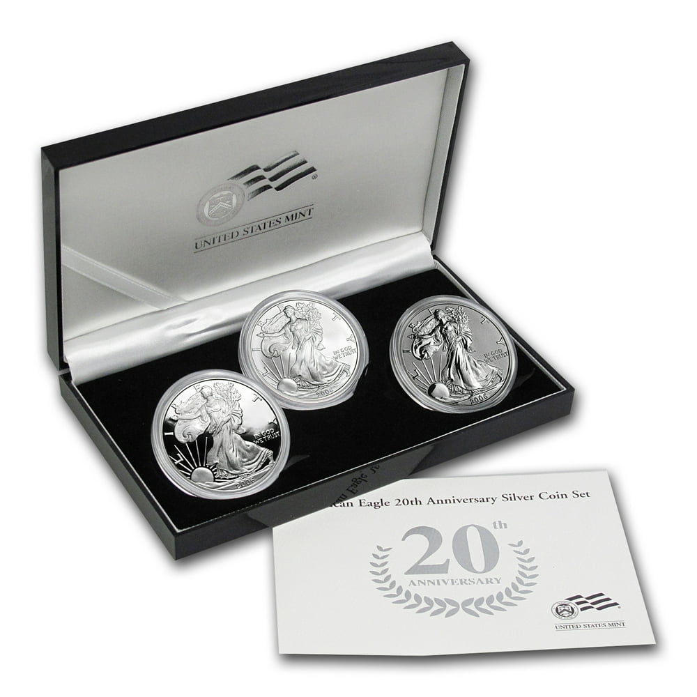 2006-W 3-Coin Proof Silver Eagle Set (20th Anniv, w/Box & COA