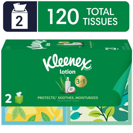 Kleenex Lotion Facial Tissues with Coconut Oil, 2 Cube Boxes, 60 Tissues Per Box, 3-Ply