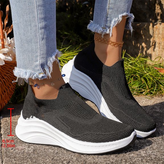 Willtoo Women's Orthopedic Wedge Shoes with Arch Support Knit Breathable Round Toe Sneakers Non-Slip Mesh Standing All Day Walking Shoes Slip On Lightweight Tennis Shoe