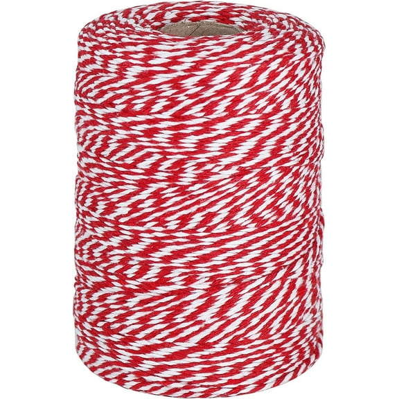 Red and White Twine, 656 Feet 2mm Cotton Bakers Twine String for Gift Wrapping, Baking, Butchers, DIY Crafts, Tying Cake and Pastry Boxes Red and