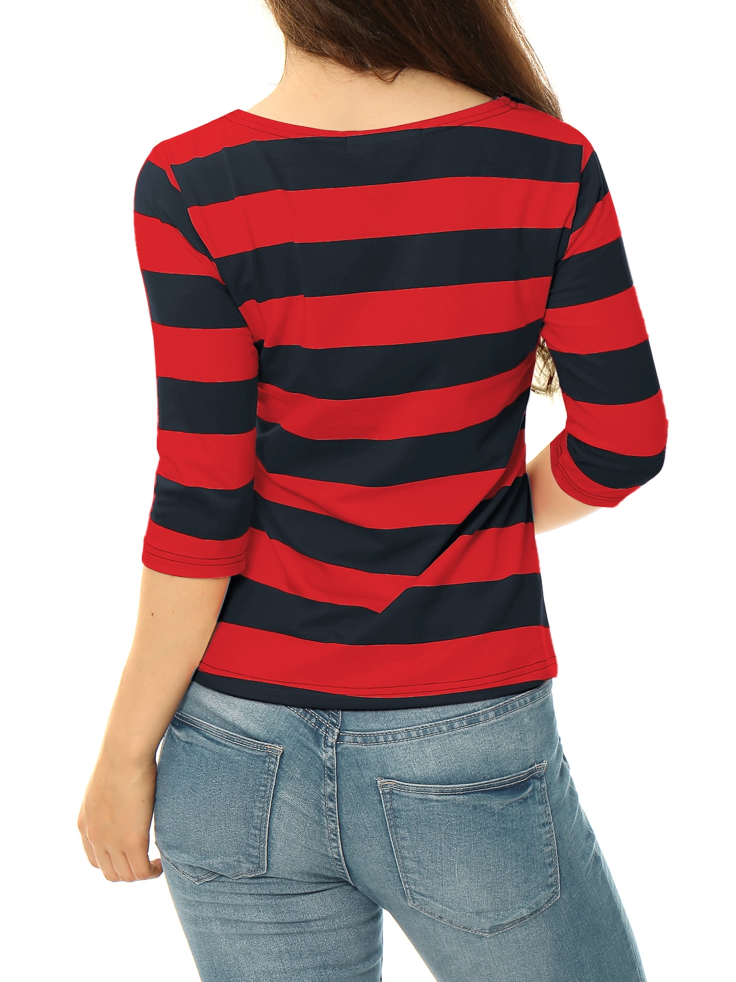 DARING DIVA Women's Halloween Costume Boat Neck Top T-Shirts S Red Blue