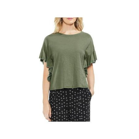 Vince Camuto Womens Cotton Ruffle Sleeve Pullover Top