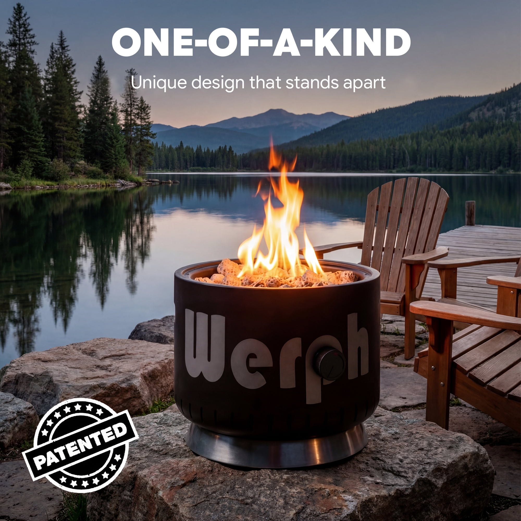 Werph 17-Inch Compact Propane Gas Fire Pit, 58000 BTU, Lightweight with Locking 2-in-1 Lid & Pumice Stones, Ideal for Camping, RV, Picnic, Fishing & Backyard