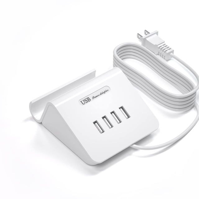 VHBW Estación de carga USB de 25 W, estación de carga USB de 4 puertos para múltiples dispositivos, estación de carga multi USB con soporte para teléfono (listado UL, cable de extensión de 6 pies, bla