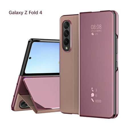 ELEHOLD for Samsung Galaxy Z Fold 4 2022 Folding Case, Luxury Plating Mirror Magnetic Hidden Kickstand Function Hinge Protection Shockproof Hybrid Cover Case for Z Fold4 5G 7.6 inch, Rosegold