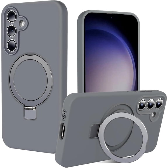 with Magnetic Invisible Stand Phone Case for Samsung Galaxy S24 Plus 6.7 inches, Silicone Compatible with Magsafe Military Grade Full Camera Protection Phone Covers for Women Men(Gray)